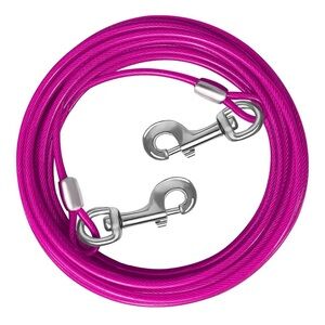 Pink Dog Tie-Out Cable with Metal Clips